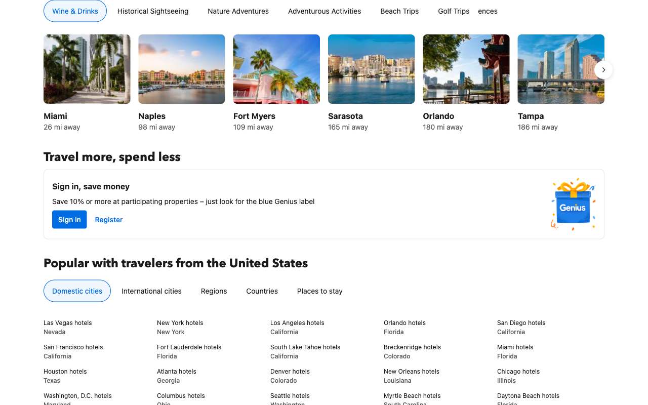 Booking.com website preview