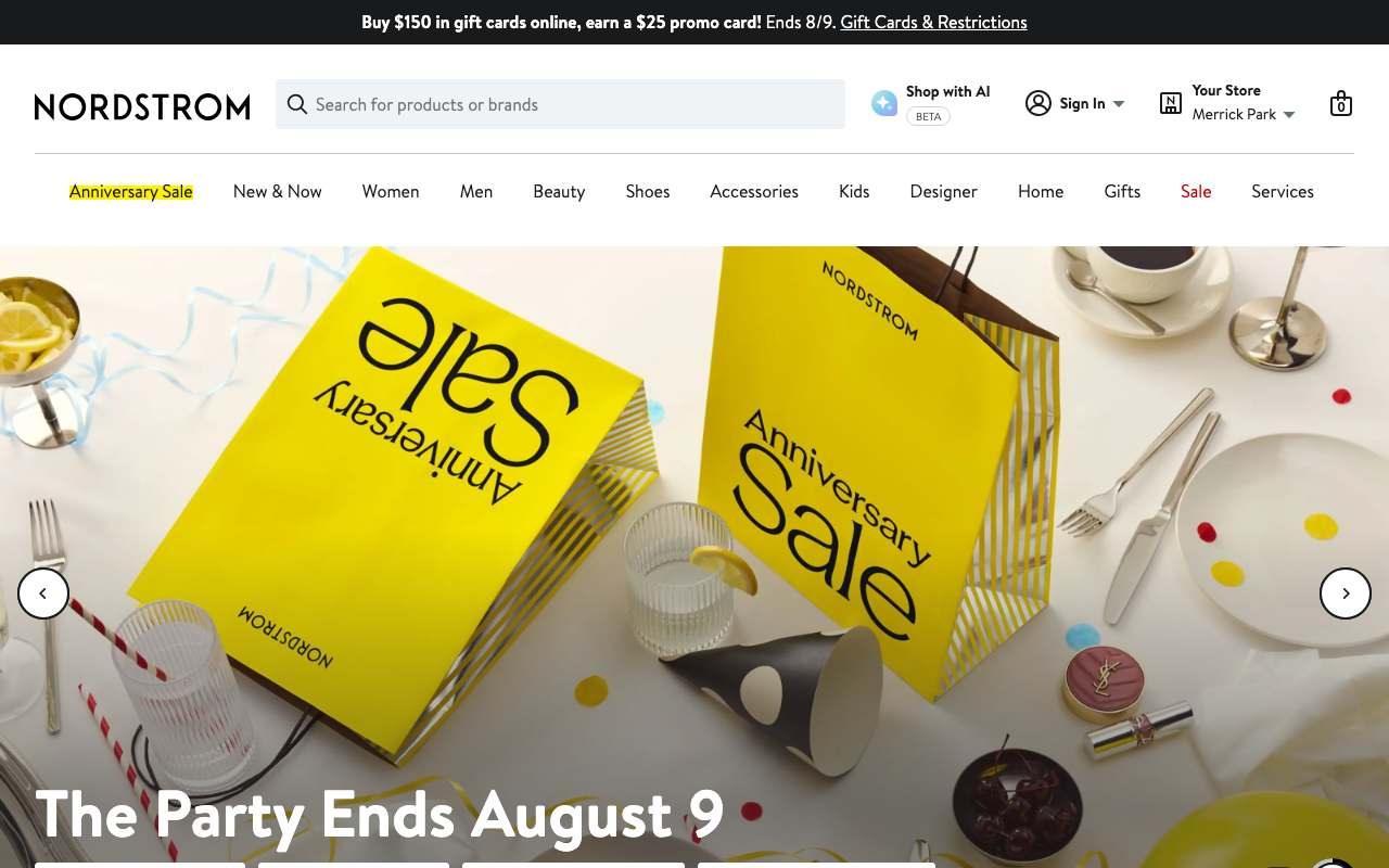 Nordstrom website preview