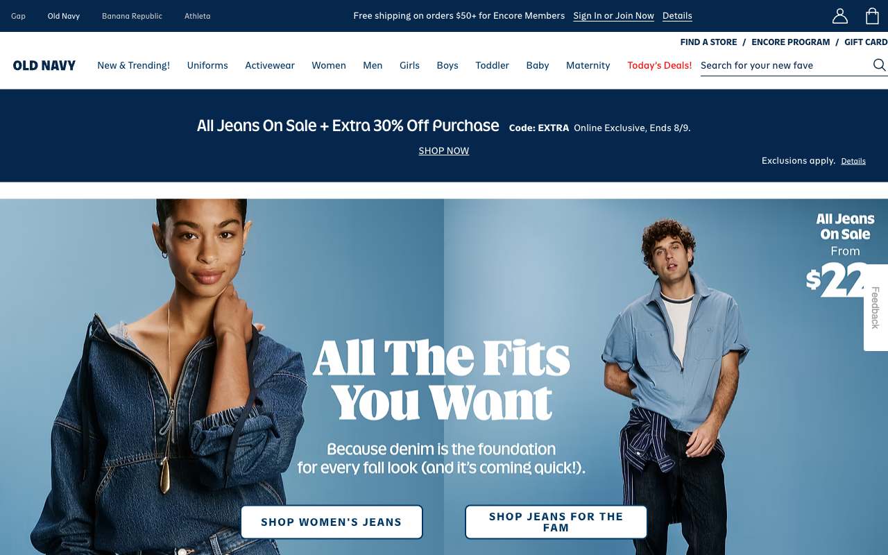 Old Navy website preview