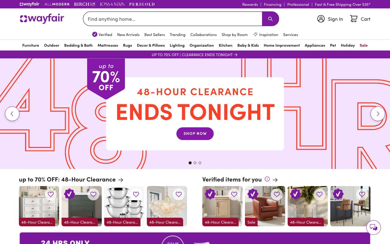 Wayfair website preview