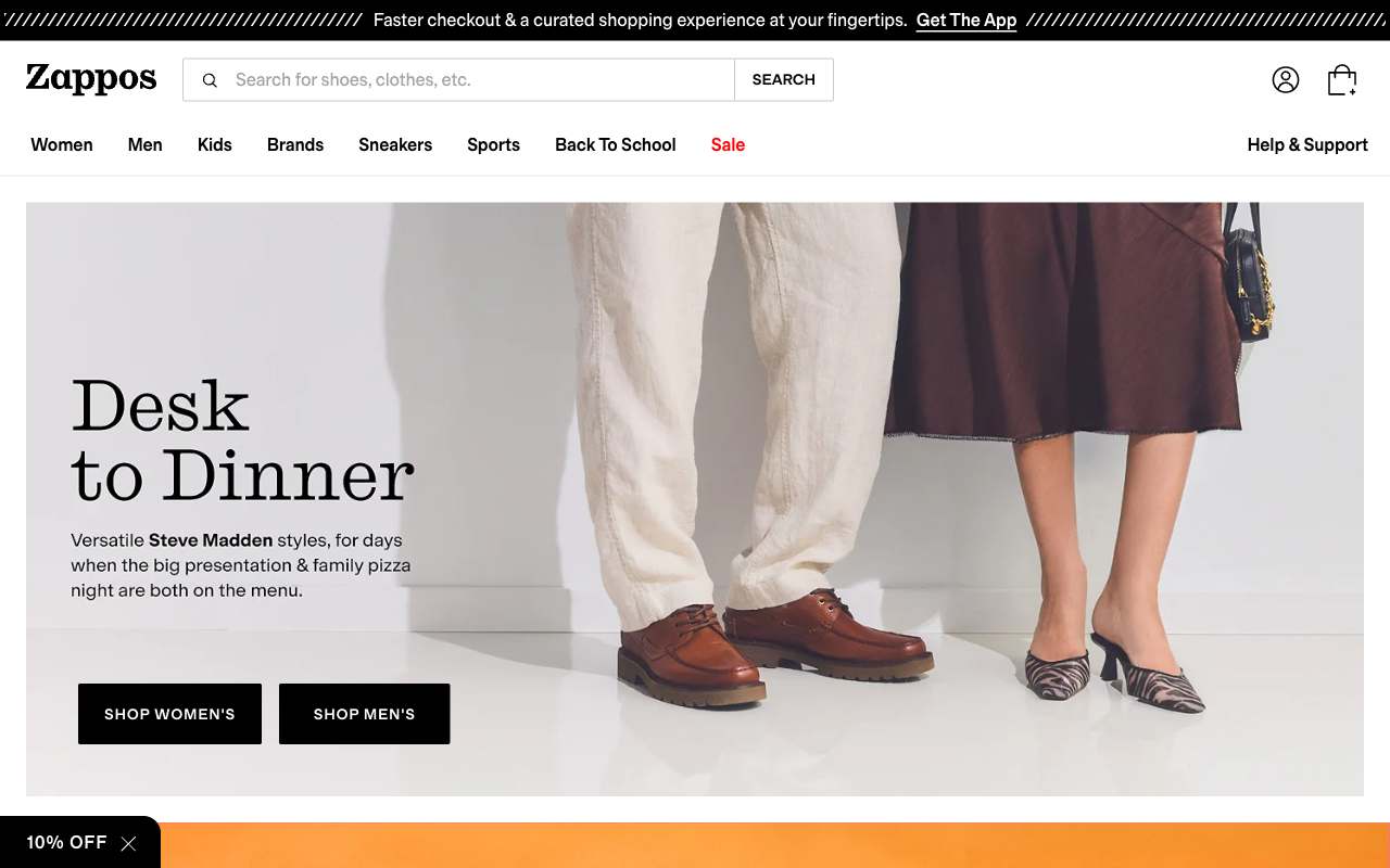 Zappos website preview